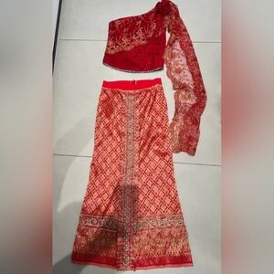 Chic Red and Gold Skirt Set